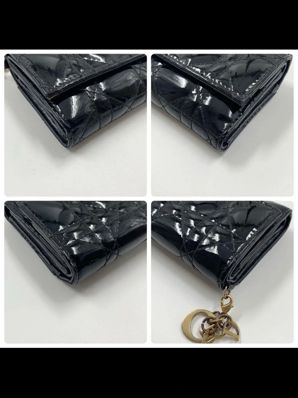 Dior Black Patent Quilted Leather Wallet